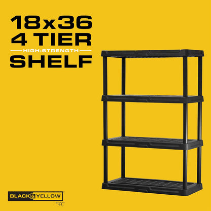 CX 4-Tier (53”H x 36”W x 18”D) Plastic Storage Shelving Unit (Black), Heavy Duty, 150lbs Per Shelf Capacity, Indoor/Outdoor Storage and Organization in Home, Garage, Office with Easy Assembly