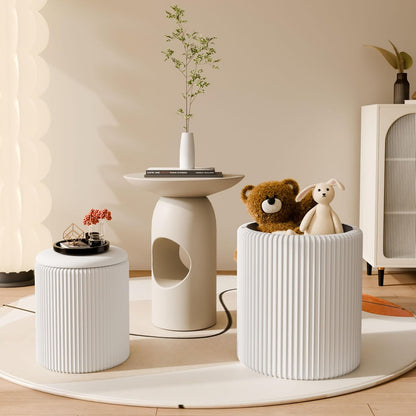 Ottoman with Storage Set of 2, Velvet Storage Ottoman, Upholstered Sponge Vanity Stool Support 300lbs, Multifunctional Coffee Table Foot Rest Ottomans for Living Room Bedroom, White