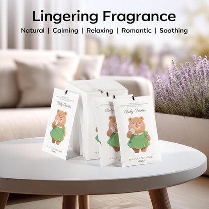 MYARO 12 Packs Baby Powder Scent Sachets Room Air Freshener for Closet Drawer Clothes Storage Small Space Odor Eliminator