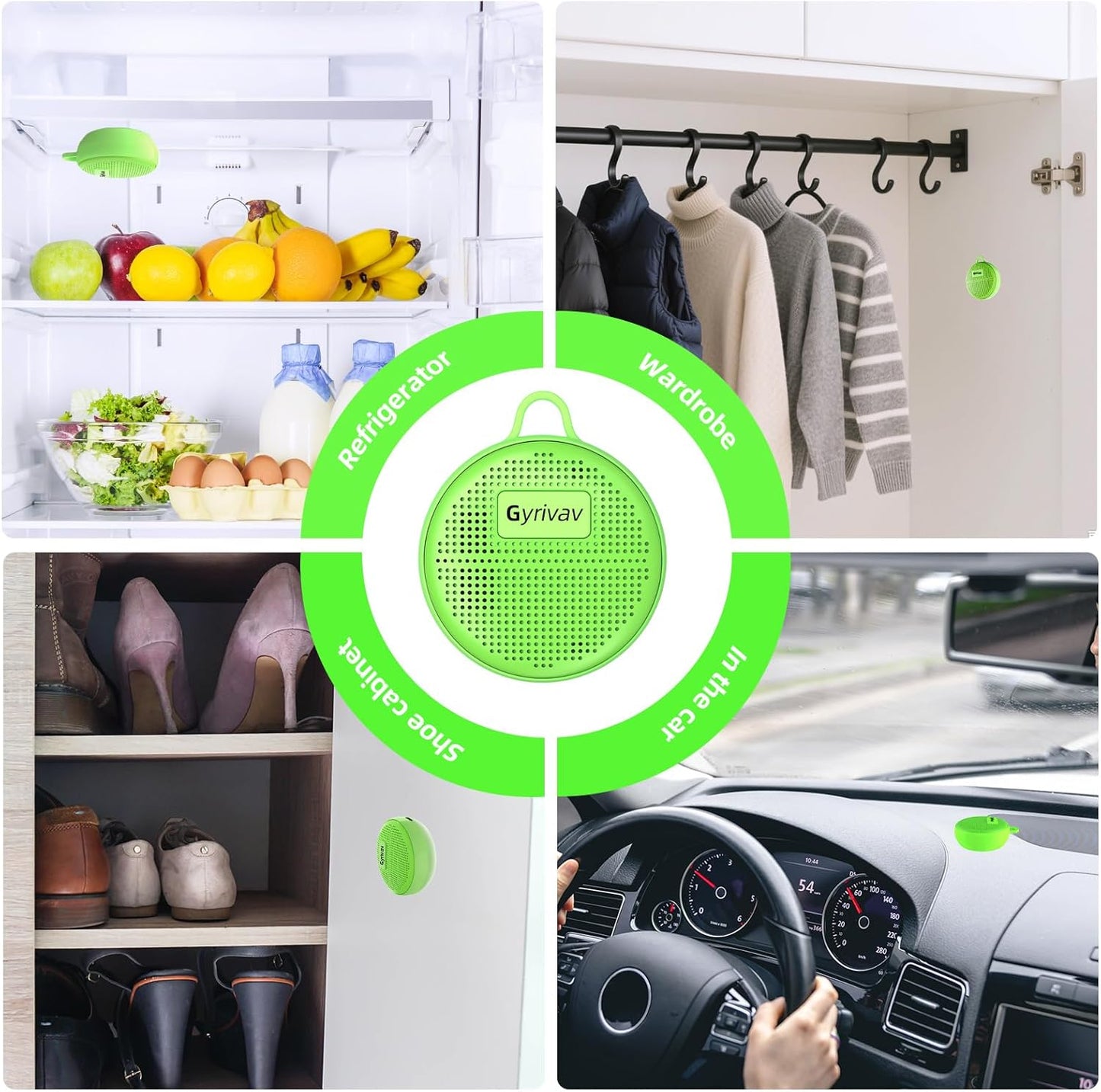 Refrigerator Deodorizer, Rechargeable Deodorizer, Fridge Deodorizer, Air Purifier, Suitable for Refrigerator, Car, Wardrobe, Shoe Cabinet, Better Than Baking Soda and Charcoal（Green）