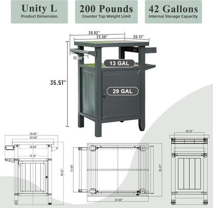 Domi Grill Carts Outdoor with Storage and Wheels, Whole Metal Portable Table and Storage Cabinet for BBQ,Deck,Patio,Backyard(Dark Grey)