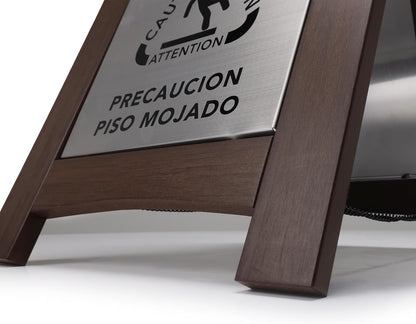 Premium Outdoor Composite Caution Wet Floor Sign – Bilingual w/Non-Skid Plastic Feet, Black Plate – For Hotels, Schools, Offices, Areas, Restrooms, Pool Decks - Brown 2 Pack