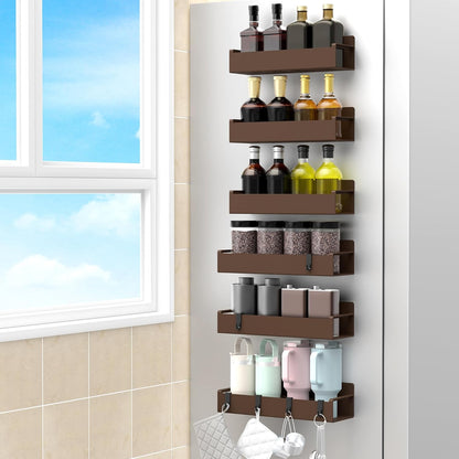 6 Pack Magnetic Spice Rack Organizer for Refrigerator and Oven, Brown Fridge Organizers and Storage for Kitchen