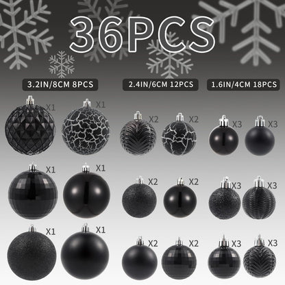 LANGXUN 36pcs Black Christmas Tree Decorations Balls, Bolas De Navidad, 2025 Christmas Decor, Indoor Outdoor Shatterproof Christmas Ornaments, Xmars Party Wedding Suppiles