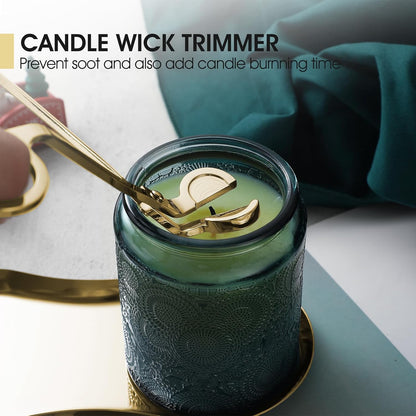 PATOISE 4 in 1 Candle Accessory Set, Candle Wick Trimmer Cutter, Candle Snuffer, Candle Wick Dipper, Tray Holder in Gift Package for Candle Aromatherapy Lovers(Mini 4PCS Gold)