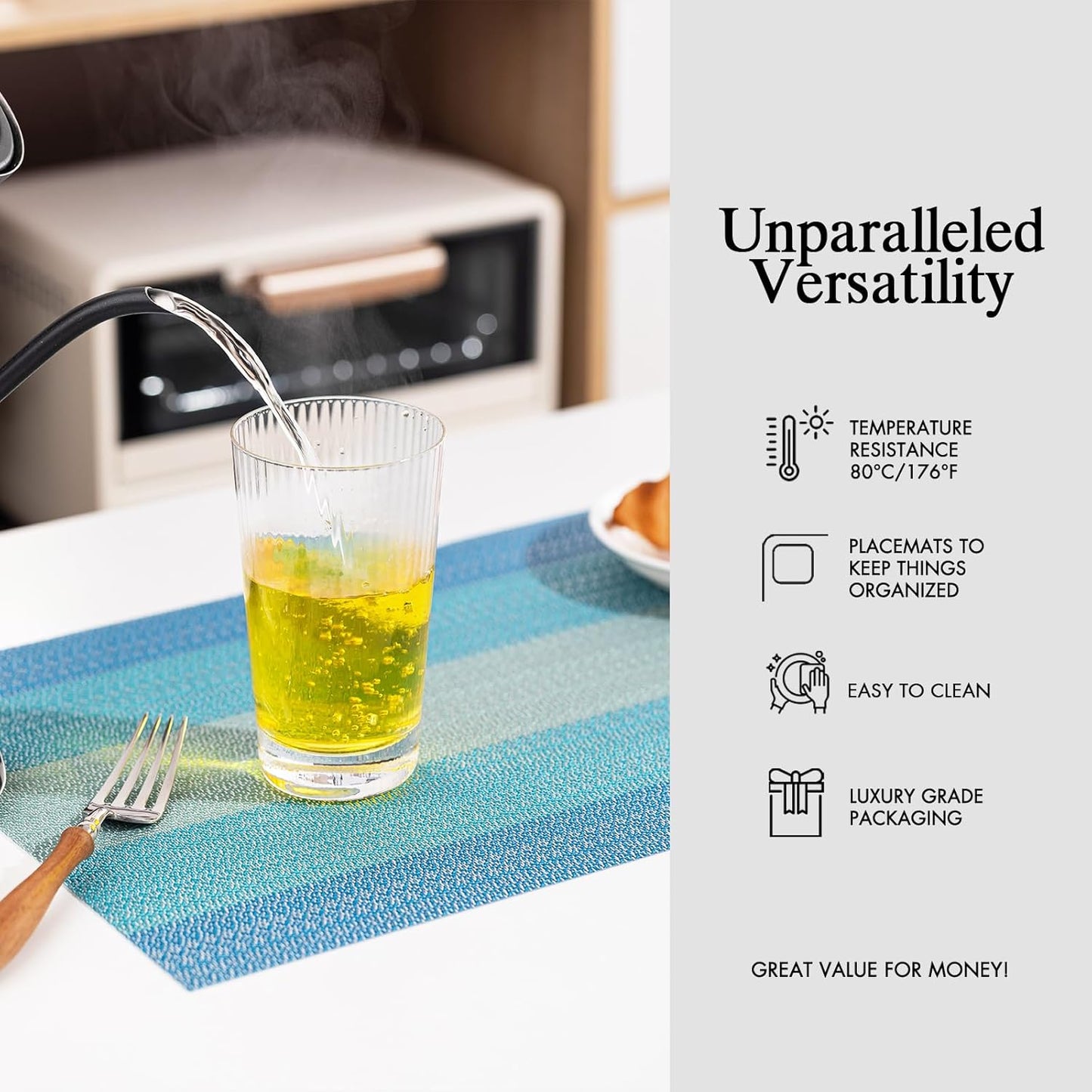 Placemats Set of 8 - Easy Clean Woven Vinyl Placemats for Dining Table, Indoor/Outdoor Place Mats, Washable PVC Table Mats（Ocean Geode）