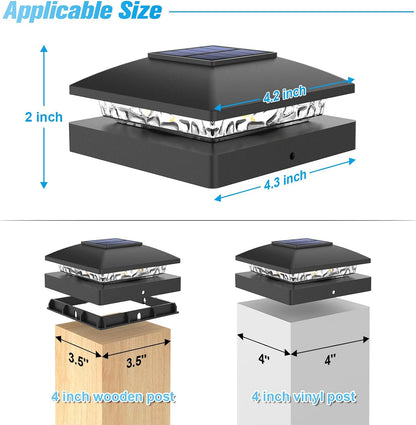 VOLISUN 4x4 Solar Post Cap Light 16pack,Solar Fence - Post Lights Outdoor Waterproof for Wooden/Vinyl Post, White Deck Post Cap Light Solar Powered with Warm White for Garden/Patio/Porch, Black