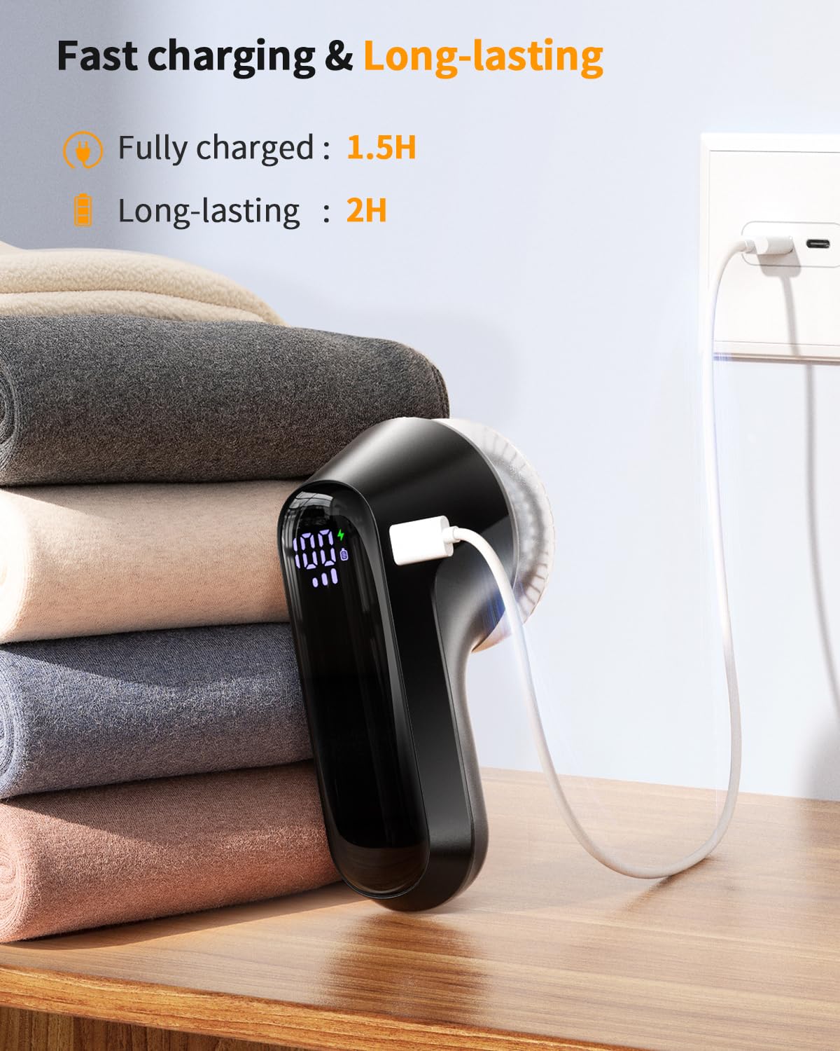 Fabric Shaver, Rechargeable Lint Shaver with Digital Display, Electric Portable Sweater Shaver with 6-Leaf Blades and Safety Lock, 3-Speeds Lint Remover to Remove Pilling for Clothes, Couch, Furniture