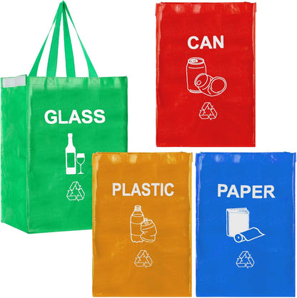 4 Pcs Recycling Bin Bags Separate Recycle Bin Waterproof Waste Baskets Recyclable Waste Trash Sorting Organizer for Home Office Kitchen, Battery, Can, Paper, Plastic and Glass