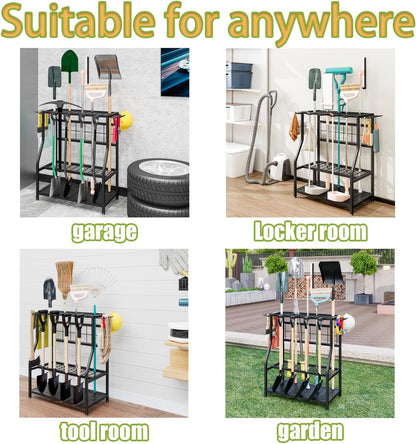 Garden Tool Organizer Holder Heavy Duty Steel Rack Up to 60 Long Handled Tools for Garage Shed Outdoor Garden Yard Black