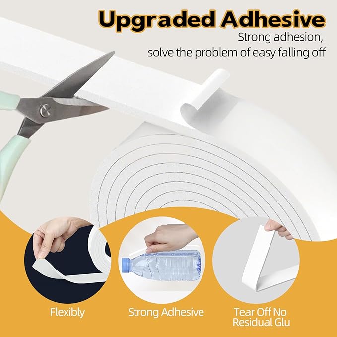 1 in Wide x 1/8 in Thick x 33FT Foam Weather Stripping Door Seal,Window Sealing Tape，Single-Sided Self-Adhesive Insulation Sealing Strip White