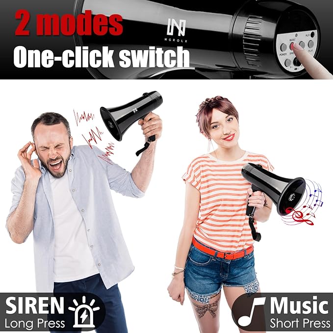 20W Megaphone Bullhorn Speaker with LED, | Loud Spekaer with Siren, Recording and 3.5mm Aux Interface | Mega Phone Design for Outdoors and Safety Drills（Black）