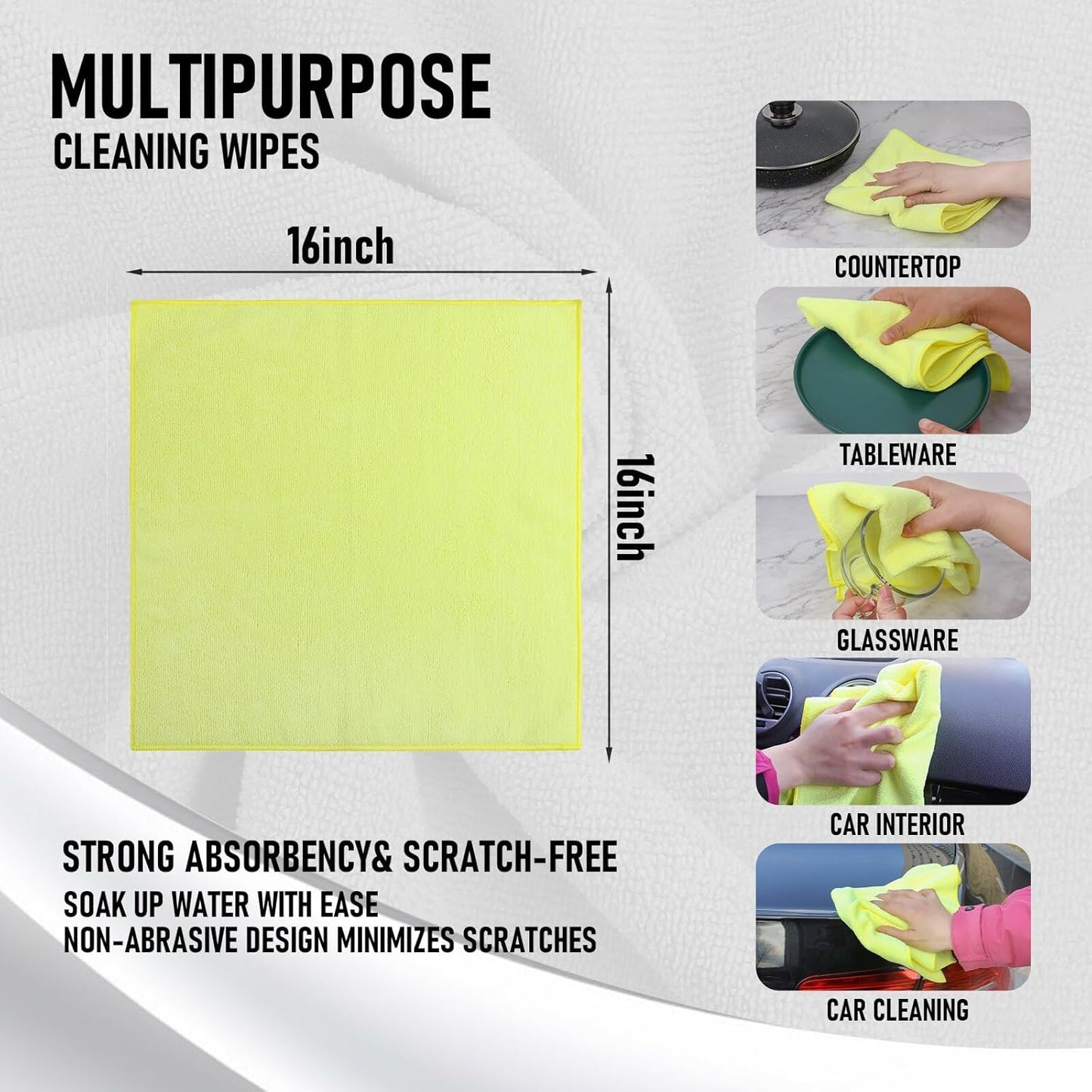 Tricol Clean Microfiber Cleaning Cloth, 16in*16in, 12 Pack Ultra-Thick Cleaning Rags, Super Absorbent, Lint Free & Streak Free Cleaning Towels for Car, House, Kitchen, Office