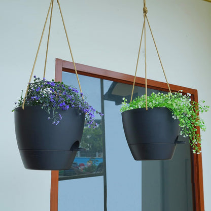 10 Inch Self Watering Hanging Pots, 2 Pack Hanging Planters with 40oZ Deep Reservior for Indoor Outdoor Plants Flowers, Black