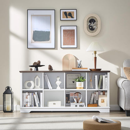 Farmhouse 8 Cube Bookshelf, White Storage Organizer Bookcase, Kids Toy Storage Cabinet, Long Bookshelves Storage Organizer Shelf, Wood Display Cabinet Book Shelves for Bedroom,Living Room,Office