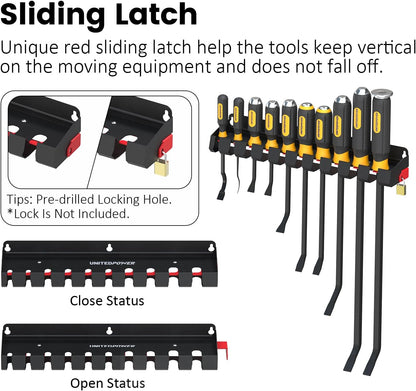 UNITEDPOWER Pry Bar Holder, Lockable Wall Mount Storage Rack Organizer for Workshop, Shed, Garage, Home, Stores up to 10 13 Tools or Extensions