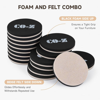 CO-Z 16pcs Felt Furniture Sliders for Hardwood Floors, 3 1/2 in Reusable Furniture Pads, Heavy Furniture Movers Sliders for Hard Surfaces, Thick Moving Pads Floor Protectors for Vinyl Tile Floors