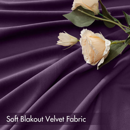 MIULEE Purple Velvet Curtains Thermal Insulated Blackout Curtain Drapes for Bedroom Living Room Darkening 90 Inches Long Curtains Panels Rod Pocket Set of 2