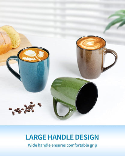 Ceramic Mugs 12oz,Large Ceramic Coffee Cups for Men, Women, Dad, Mom, Modern Coffee Mugs With Handle For Tea,Latte,Cappuccino,Cocoa. (green and brown 4pack)
