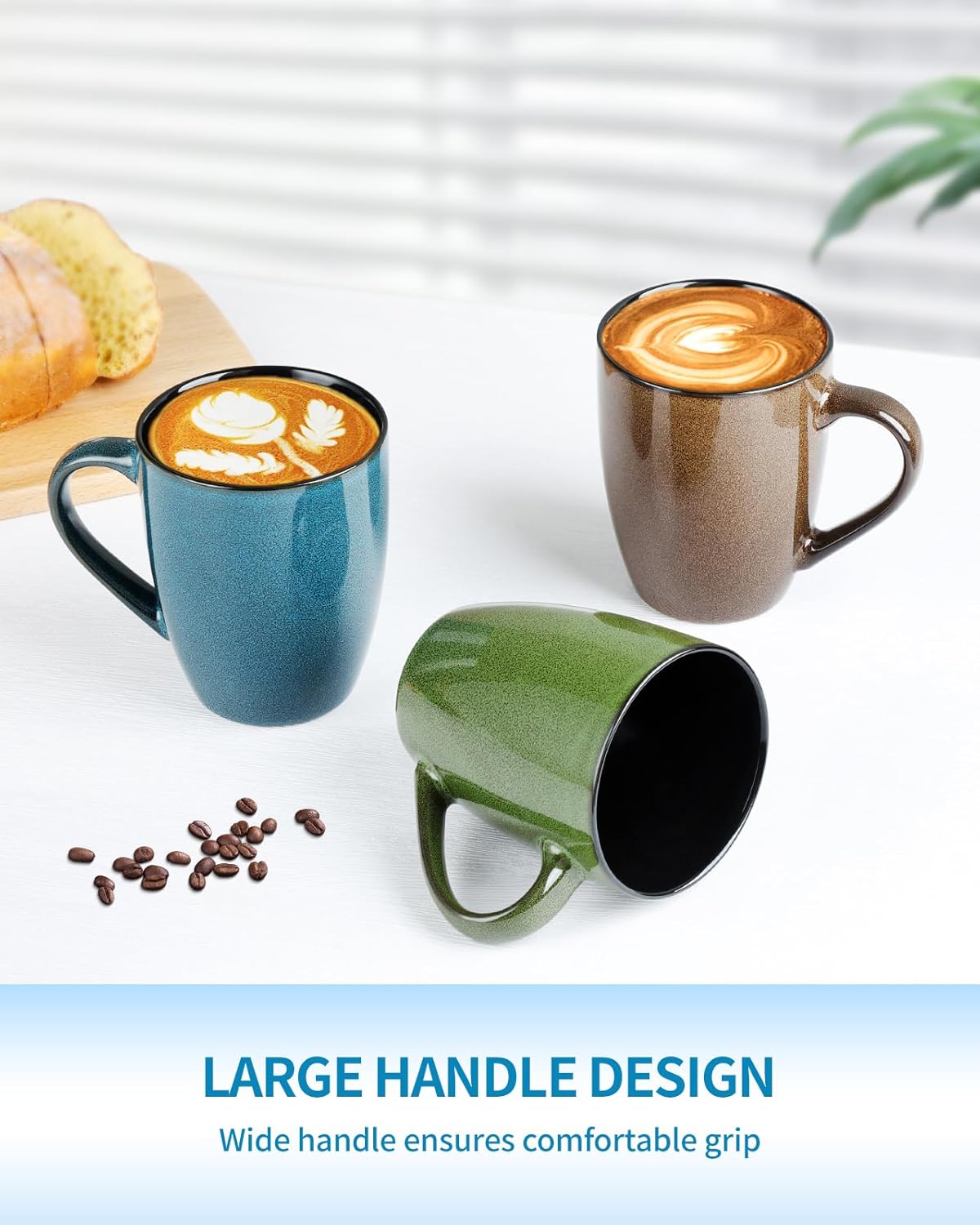 Ceramic Mugs 12oz,Large Ceramic Coffee Cups for Men, Women, Dad, Mom, Modern Coffee Mugs With Handle For Tea,Latte,Cappuccino,Cocoa. (blue 4pack)