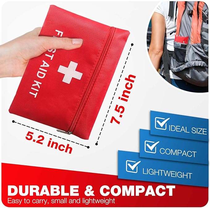 First Aid Kit for Home Car Travel 107 Piece Emergency Kits for Hiking Camping Small Trauma Kit for Boat Vehicle Lightweight Compact Pocket Aid Kit for Sports Outdoor Survival