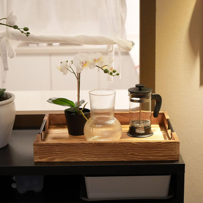 LotFancy Large Ottoman Tray for Living Room, 17x13'' Wood Serving Tray with Handles, Home Décor for Coffee Table, Sofa, 2 Skidproof Coasters Included