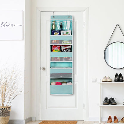 Univivi 5-Shelf Fabric Door Storage Over Door Hanging Organizer with 4 Large Pockets and 3 Small PVC Pockets Nursery Closet Cabinet Wall Mount Hanging Storage Organizers for Baby Nursery (Blue)