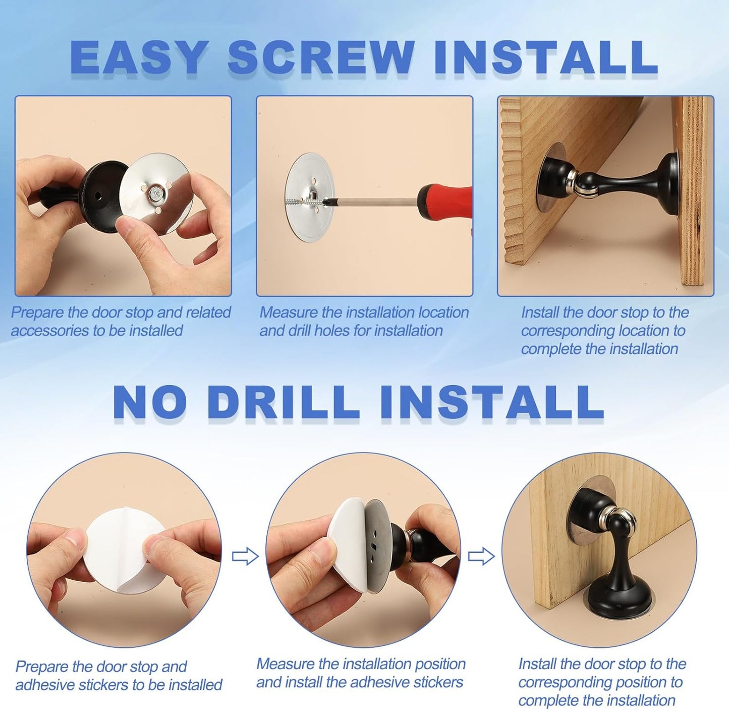 uxcell Magnetic Door Stopper, Stainless Steel Heavy Duty Door Holder, No Drilling Doors Knob Wall Protector with Self-AdhesiveTapes and Screws for Home Office Wall Floor Mounting, White