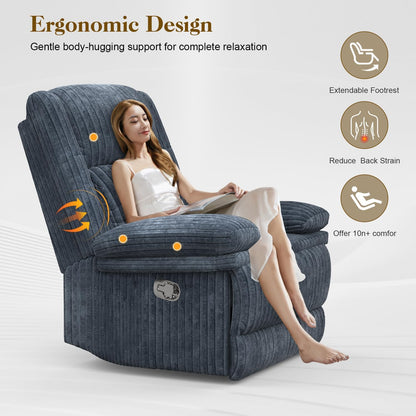 Recliner Chair for Adults, Oversized Manual Pull Tab Reclining Chair, 2-Tier Cushions, Minimalist Style Single Sofa for Living Room, RV (Corduroy)