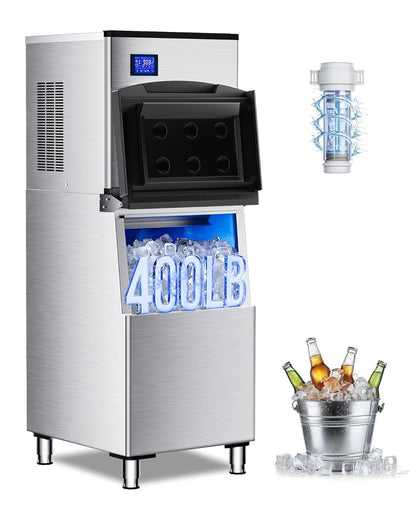 Commercial Ice Maker Machine 400 LBS/24H, Undercounter Large Ice Makers 250 LBS Storage Bin and 156 Ice Trays, Icemaker Machine with Touch Screen, Self-Cleaning for Bar/Cafe/Restaurant