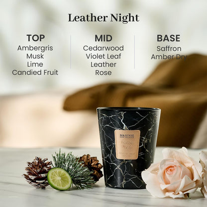 M&SENSE LeatherNight Scented Candles for Home, Lead-Free Wick Highly Scented Jar Candles, 14.1 Oz 80 Hours Lasting Burning Candles Gifts for Women, Relaxing Aromatherapy Candle for Stress Relief