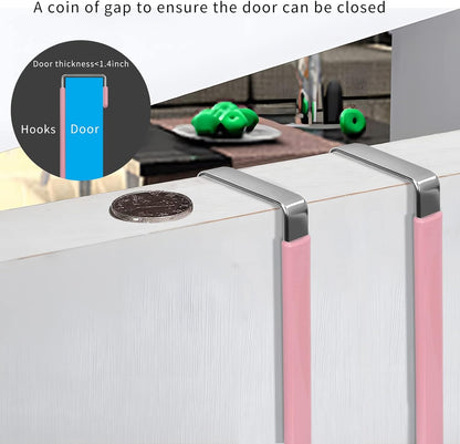 FYY Over The Door Hooks, 4 Pack Door Hangers Hooks with Rubber Prevent Scratches Heavy Duty Organizer Hooks for Living Room, Bathroom, Bedroom Hanging Clothes, Towels, Hats, Coats, Bags Pink