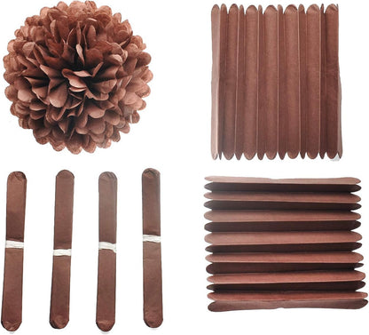 MISU 10" Brown Tissue Pom Poms DIY Tissue Paper Flowers for Birthday Wedding Baby Shower Tea Party Dessert Table Decoration, Pack of 18