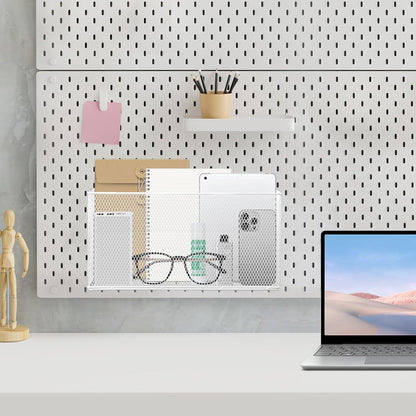 Magnetic Basket 13.77" x4.13" x7.08”,White Mesh Organizer and Holder for White Board and Refrigerator Magnetic Storage Bin Box Containers Organizer for Locker Accessories