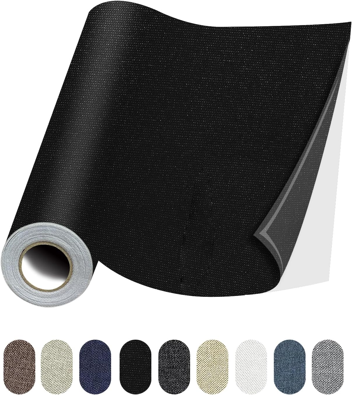 Fabric Repair Patches, 17X158 Inch Linen Repair Tape Self-Adhesive Fabric Patches Durable, DIY Large Linen Tape for Sofa, Couches, Furniture, Chair, Clothing （17X158 Inch, Black）