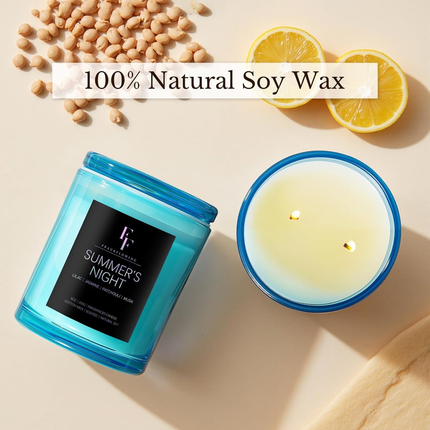 Summer's Night Scented Candle, 2-Wick Luxury Soy Wax Candle, 9 oz Aromatherapy Candle Home Fragrance Candles Gift