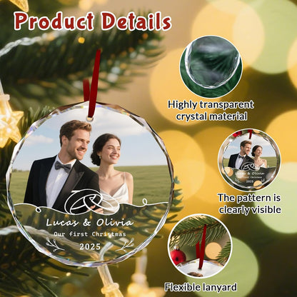 Custom Christmas Ornament Glass-Personalized Christmas Ornaments with Photo/Name/Date/Text,Wedding Christmas Birthday Baby Gifts (Color 3)