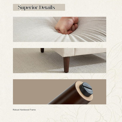 Mid-Century Accent Chair,Modern Linen Fabric Armchair for Living Room,Comfy Upholstered Reading Accent Chairs for Bedroom,Single Sofa Chair with Wood Legs (Beige, 2 Pack)