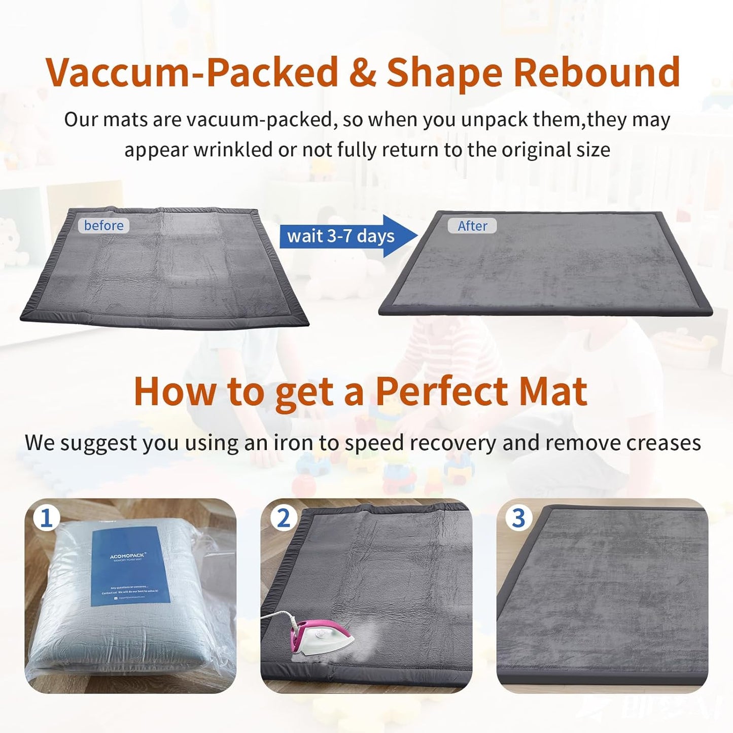 ACOMOPACK Baby Play Mat for Floor,1.3" Thick Memory Foam Area Rug for Living Room,Soft Velvet Crawling with Non-Slip Bottom for Kid,Toddler,59"×71" Tummy Time Nursery Rugs,Yoga（Dark Grey）