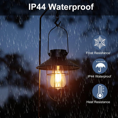 pearlstar Solar Lanterns Outdoor Metal Solar Powered Hanging Lights Waterproof for Wall Yard Garden Patio Garage Balcony Porch Fence Decor, Warm White Edison Bulb,with Wall Mount Kit（Black-1pack）