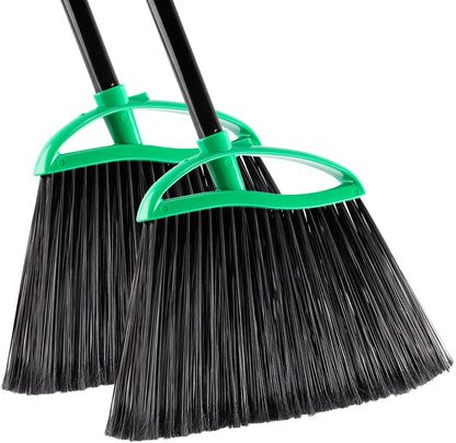 2 Pack Angle Broom, 55" Long Handle Heavy-Duty Indoor Outdoor Brooms, Household Commercial Floor Cleaning, for Sweeping Home, Kitchen, Office, Lobby, Deck, Garage, Patio, Shop (Green)