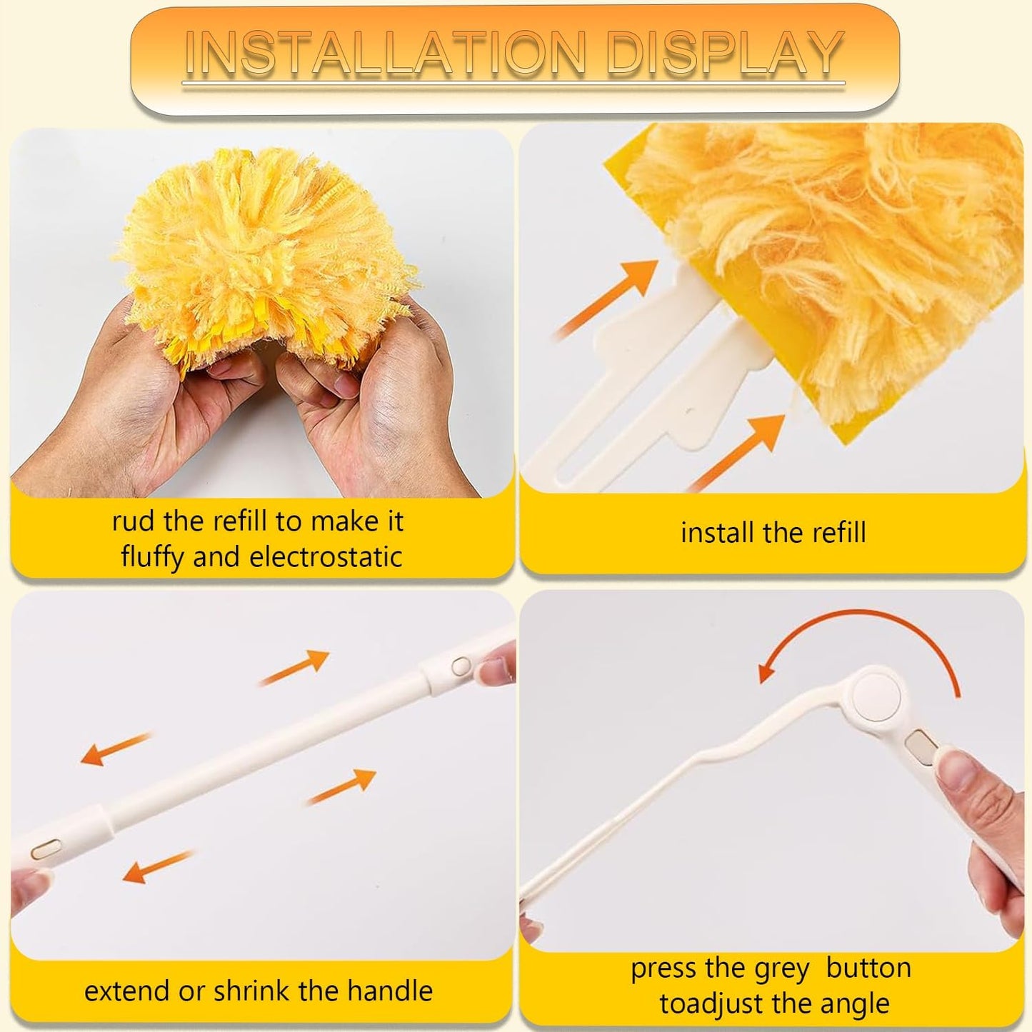 Duster Refills Compatible with Swiffer Duster, 360 Heavy Duty Multi Surface Duster Replacement with 1 Short Handle and 3FT Extenda Handle for Cleaning Furniture, Blind, Ceiling Fans(yellow-360-20pack)