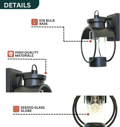 Muskoka Lifestyle Products Black Outdoor Weatherproof Wall Sconce Light Fixture, Rustic Porch Light, Entryway Light, Outdoor Wall Sconce Lantern