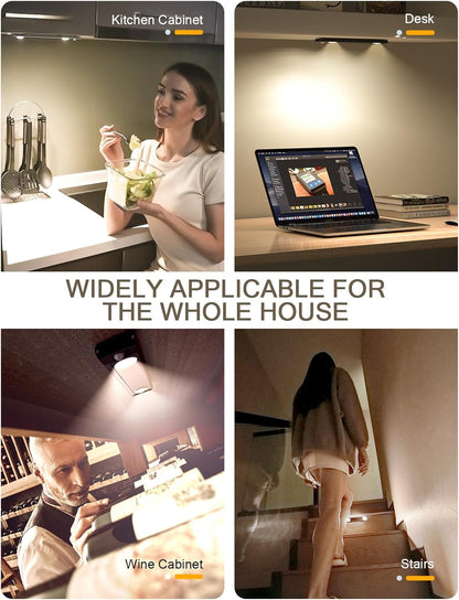 Under Cabinet Lights, Wireless Motion Sensor Light Indoor, Black 10in LED warm Lighting Rechargeable Battery Operated,4 Modes Night Light, Stick-On Magnetic Closet Lights for Kitchen, Hallway(2 Pack)