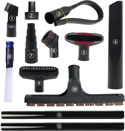 12 Pcs Universal Vacuum Attachments for Shop Vac Accessories, 1 1/4" to 2 1/2" Vacuum Cleaning Tools Kit, Dirt Remover for Home Air Vents Corner Pets Drawer Car Dusty Vacuum Brush Attachment