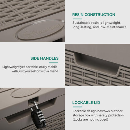 YITAHOME 32 Gallon Deck Box, Indoor Outdoor Storage Box for Patio Furniture, Pool Accessories, Cushions,Garden Tools,Sports Equipment, Waterproof Resin Rattan with Lockable Lid and Side Handles(Brown)