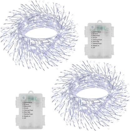 2 Pack Cluster Fairy Lights Battery Operated, Total 20Ft 400 LED Christmas Lights String with Timer 8 Modes Firecracker Fairy Lights Waterproof for Wreath Tree Wedding Gift Decor (Cool White)