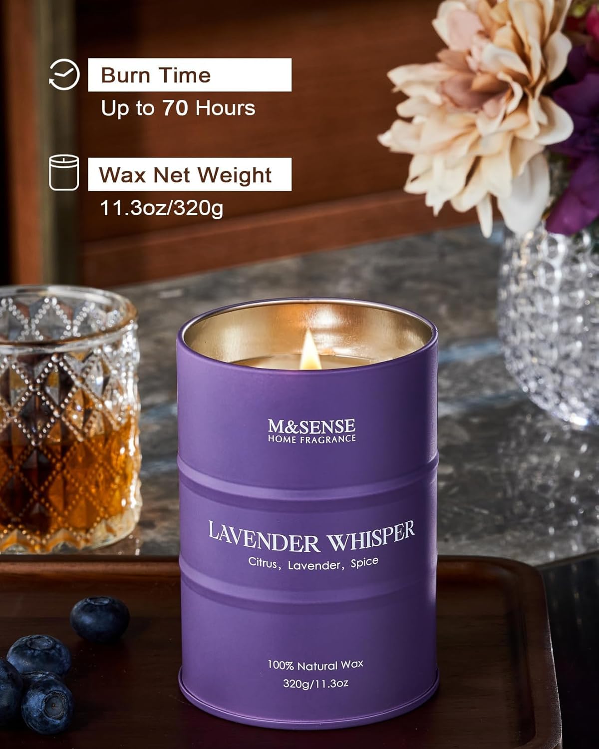 M&SENSE Lavender Soy Candles for Home Scented 11.6oz 70 Hour Long Burning, Aromatherapy Candle for Stress Relief Meditation Relaxing, Appreciation Gifts for Mom Teacher Friends