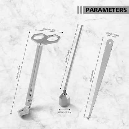 3-in-1 Candle Accessory Set, Wick Trimmer, Candle Snuffer, Wick Spoon, Stainless Steel Material Perfect for Candle Lovers (Silver)