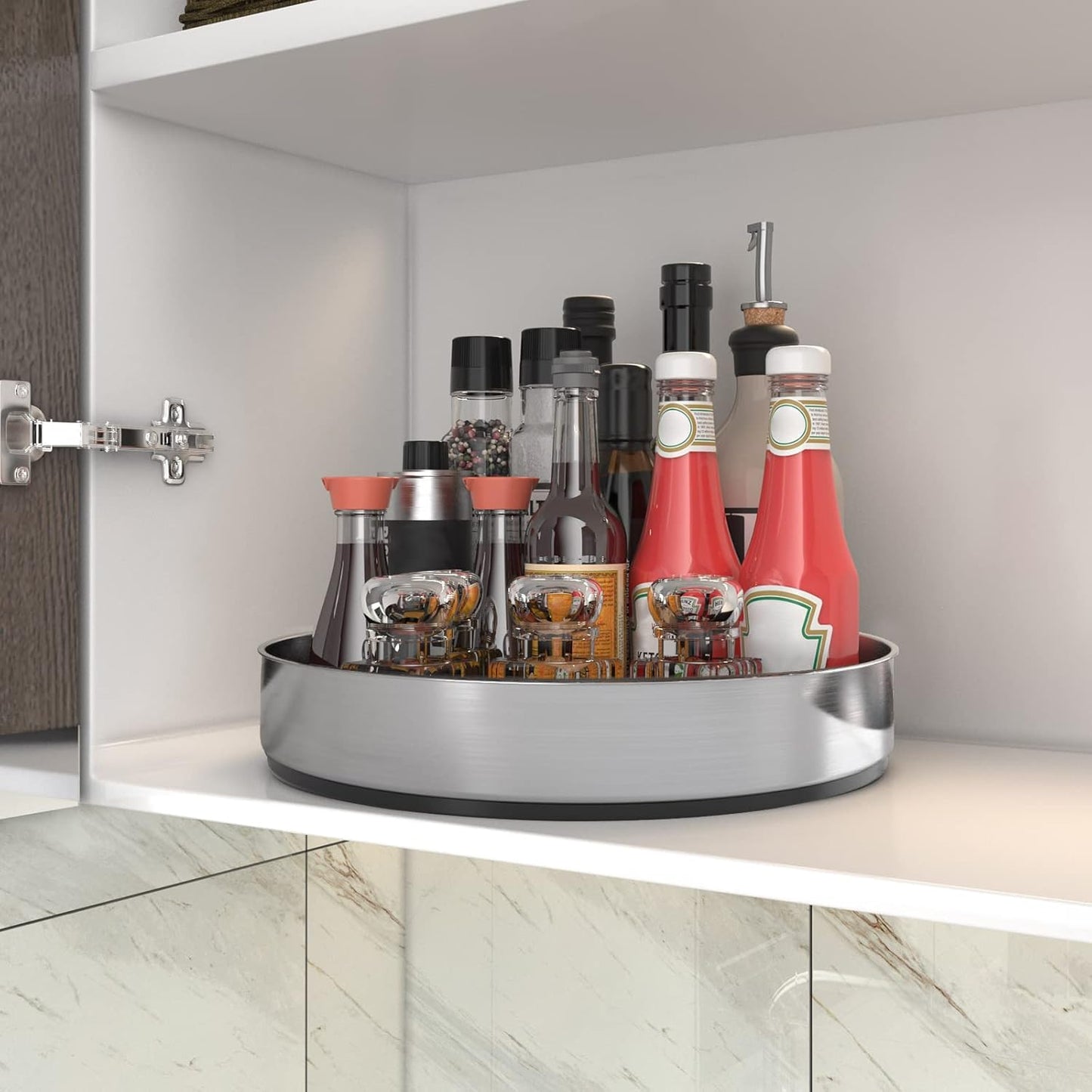 VAEHOLD Pantry Cabinet Lazy Susan Stainless Steel Black Spice Rack Turntable - Decorative Trays Storage Containers Organizer for Kitchen Cabinet, Snacks, Bathroom (12 inches)